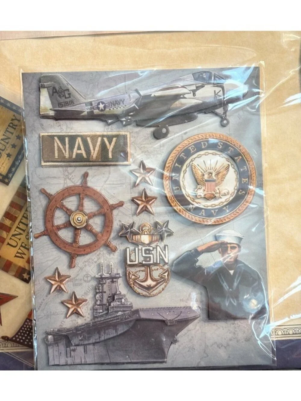 K&Company Navy Scrapbook Kit Stickers 12x12 Papers Patriotic Military NSP